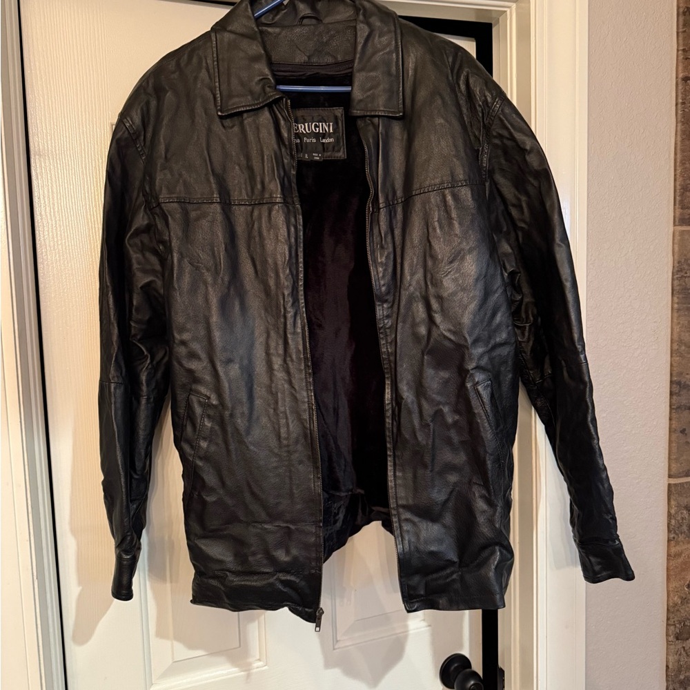 Ferugini Black Faux Fur Leather Jacket